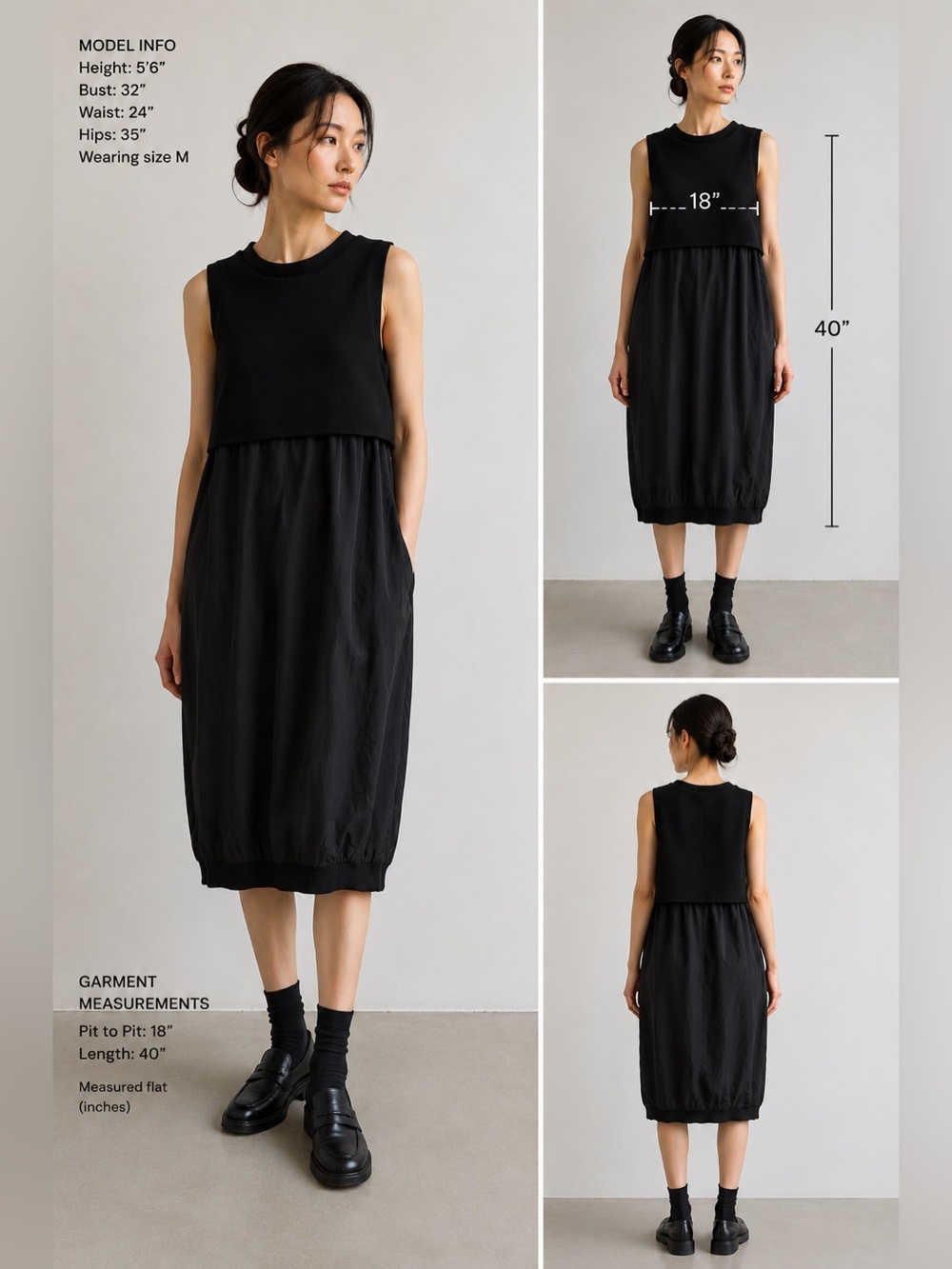S’Max Mara Layered Cocoon Dress Black Mixed Media Balloon Hem Minimalist M